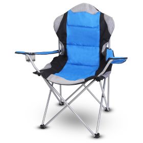 Foldable Camping Chair Heavy Duty Steel Lawn Chair Padded Seat Arm Back Beach Chair 330LBS Max Load with Cup Holder Carry Bag - Blue