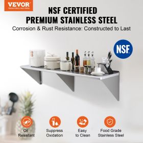 VEVOR 18" x 72" Stainless Steel Shelf, Wall Mounted Floating Shelving with Brackets, 500 lbs Load Capacity Commercial Shelves, Heavy Duty Storage Rack
