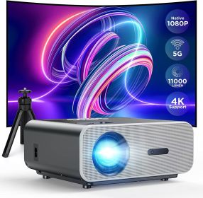 Projector with 5G WiFi and Bluetooth, VACASSO Native 1080P Portable Projector 4K Supported with Tripod, 11000L Movie Home Projector Compatible with HD
