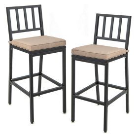 Set of 2 Patio Bar Chairs with Detachable Cushion and Footrest - Vertical Stripes
