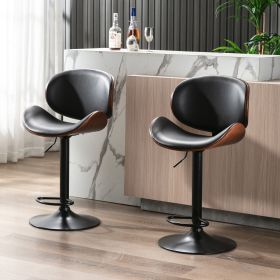 Bentwood Adjustable Bar Stools ; Upholstered Swivel Barstool; Mix color PU Leather Barstools (Set of 2) - as picture