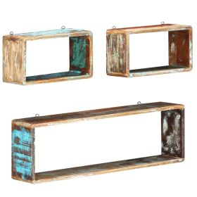 3 Piece Wall Cube Shelf Set Solid Reclaimed Wood - Brown