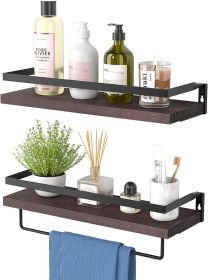 Floating bathroom shelf with towel rail; bathroom/living/kitchen/bedroom wall shelf set of 2; light brown; dark brown; black. - Brick Red