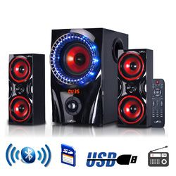 beFree Sound 2.1 Channel Bluetooth Surround Sound Speaker System in Red - BFS-99X