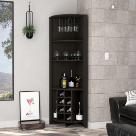 Bouvet Corner Bar Cabinet; Three Shelves; Eight Built-in Wine Rack; Two Side Shelves - Black