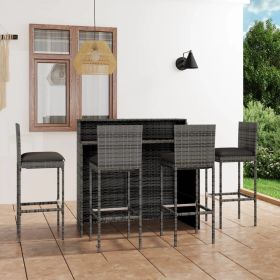 5 Piece Patio Bar Set with Cushions Gray - Grey