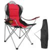 Foldable Camping Chair Heavy Duty Steel Lawn Chair Padded Seat Arm Back Beach Chair 330LBS Max Load with Cup Holder Carry Bag - Red
