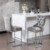 26" Counter Height Bar Stools Set of 2, Modern Velvet Barstools with Button Back&Rivet Trim Upholstered Kitchen Island Chairs with Sturdy Chromed Meta