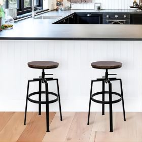 Backless Adjustable Height Bar Stools with Metal Legs;  Oak seat;  Set of 2 - OAK