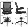 Height Adjustable Drafting Chair with Lumbar Support and Flip Up Arms - black