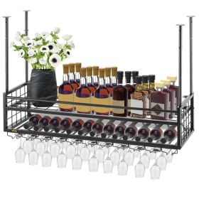 VEVOR Ceiling Wine Glass Rack, 46.9 x 11.8 inch Hanging Wine Glass Rack, 18.9-35.8 inch Height Adjustable Hanging Wine Rack Cabinet, Black Wall-Mounte