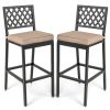 Set of 2 Patio Bar Chairs with Detachable Cushion and Footrest - Argyle Pattern