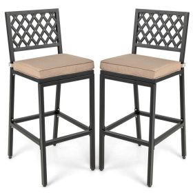 Set of 2 Patio Bar Chairs with Detachable Cushion and Footrest - Argyle Pattern