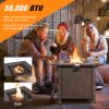 32 Inch 50,000 BTU Square Fire Pit Table with Lid and Lava Rocks - Brown