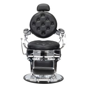 Vintage Barber Chair;  Heavy Duty Hydraulic Salon Chair;  Recline Salon Chair;  Beauty Spa Styling Equipment - Black + Silver