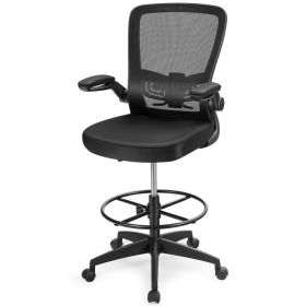 Height Adjustable Drafting Chair with Lumbar Support and Flip Up Arms - black