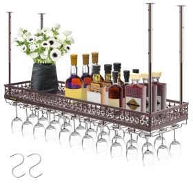 VEVOR Ceiling Wine Glass Rack, 46.9 x 13 inch Hanging Wine Glass Rack, 18.9-35.8 inch Height Adjustable Hanging Wine Rack Cabinet, Coppery Wall-Mounte