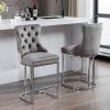 26" Counter Height Bar Stools Set of 2, Modern Velvet Barstools with Button Back&Rivet Trim Upholstered Kitchen Island Chairs with Sturdy Chromed Meta