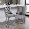 26" Counter Height Bar Stools Set of 2, Modern Velvet Barstools with Button Back&Rivet Trim Upholstered Kitchen Island Chairs with Sturdy Chromed Meta