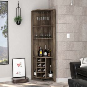 Bouvet Corner Bar Cabinet; Three Shelves; Eight Built-in Wine Rack; Two Side Shelves - Dark Brown