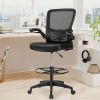 Height Adjustable Drafting Chair with Lumbar Support and Flip Up Arms - black