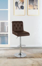 Adjustable Bar stool Gas lift Chair Espresso Faux Leather Tufted Chrome Base Modern Set of 2 Chairs Dining Kitchen - as Pic