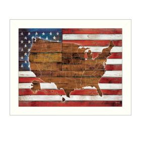 "American Flag USA Map" By Marla Rae, Printed Wall Art, Ready To Hang Framed Poster, White Frame - as Pic