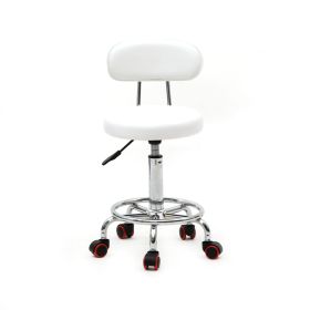 Round Shape Adjustable Salon Stool with Back and Line White Anti-rust Chair - White