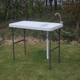 Folding Portable Fish Fillet & Hunting & Cutting Table with Sink Faucet - Off White