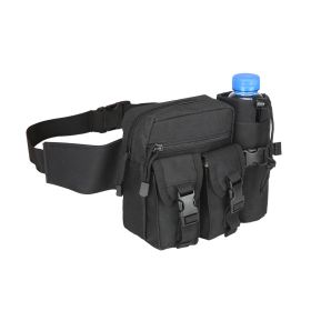Tactical Waist Bag Denim Waistbag With Water Bottle Holder For Outdoor Traveling Camping Hunting Cycling - Black