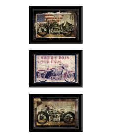 "Classical Motorcycle Collection" 3-Piece Vignette By Sophie 6, Ready to Hang Framed Print, Black Frame - as Pic