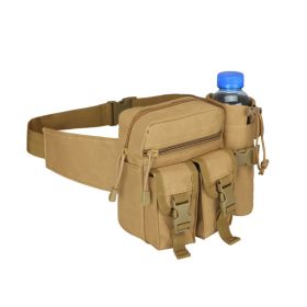 Tactical Waist Bag Denim Waistbag With Water Bottle Holder For Outdoor Traveling Camping Hunting Cycling - Khaki
