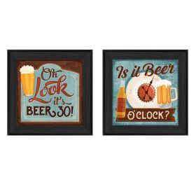 "Beer O'clock Collection" 2-Piece Vignette By Mollie B., Printed Wall Art, Ready To Hang Framed Poster, Black Frame - as Pic