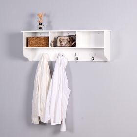 White Entryway Wall Mounted Coat Rack with 4 Dual Hooks Living Room Wooden Storage Shelf - as pic
