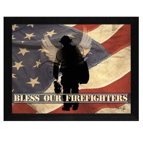 "Bless our Firefighters" By Marla Rae, Printed Wall Art, Ready To Hang Framed Poster, Black Frame - as Pic