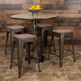 24 High Metal Counter-Height, Indoor Bar Stool with Wood Seat in Gun Metal Gray - Stackable Set of 4 - Default