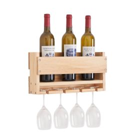 Wall-mounted wine rack with cup holder / wine racks countertop/PINE/Solid wood /Home wine rack//Living room wine rack - as Pic