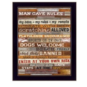 "Man Cave Rules" By Marla Rae, Printed Wall Art, Ready To Hang Framed Poster, Black Frame - as Pic