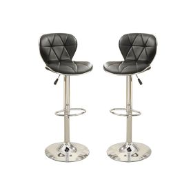 Set of 2 Adjustable Black PU Bar Stools, Chrome - as Pic