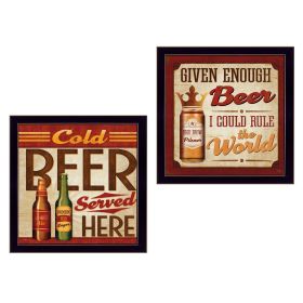 "Beer II Cold Beer Served Here Collection" 2-Piece Vignette By Mollie B., Printed Wall Art, Ready To Hang Framed Poster, Black Frame - as Pic