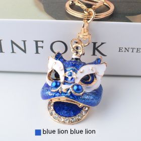 Lion Keychain With Diamond Pendant (Color: Blue)