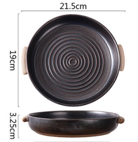 Thread Double Ear Disc Vintage Japanese Coarse Ceramics (Option: Black-8inch)