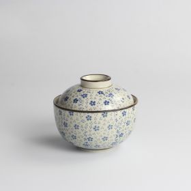 Japanese Ceramic Rice Bowl With Lid Preservation Cup (Option: Blue cherry blossom-Small)