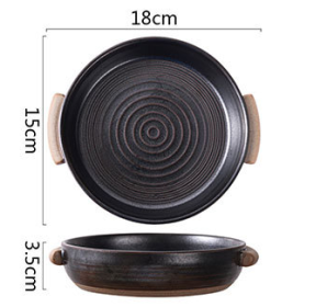 Thread Double Ear Disc Vintage Japanese Coarse Ceramics (Option: Black-7inch)