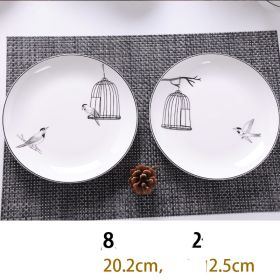 Bone China Dish Deep Plate Shallow Creative European Style (Option: Stroke plate-8inch platter X2)
