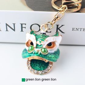Lion Keychain With Diamond Pendant (Color: Green)