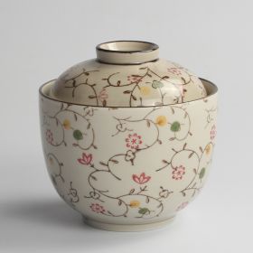 Japanese Ceramic Rice Bowl With Lid Preservation Cup (Option: Rattan flower-Large)