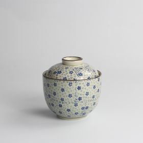 Japanese Ceramic Rice Bowl With Lid Preservation Cup (Option: Blue cherry blossom-Large)