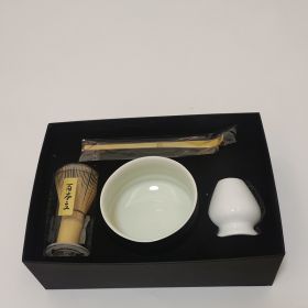 Japanese Matcha Making Tool Set Colored Glazed Kiln Changing Scrub Bowl (Option: Frosted black bowl white stand)