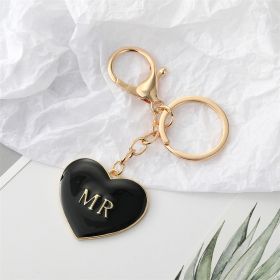 South Korea Simple Personality Alloy Black And White Peach Heart Keychain (Option: Black Mr)